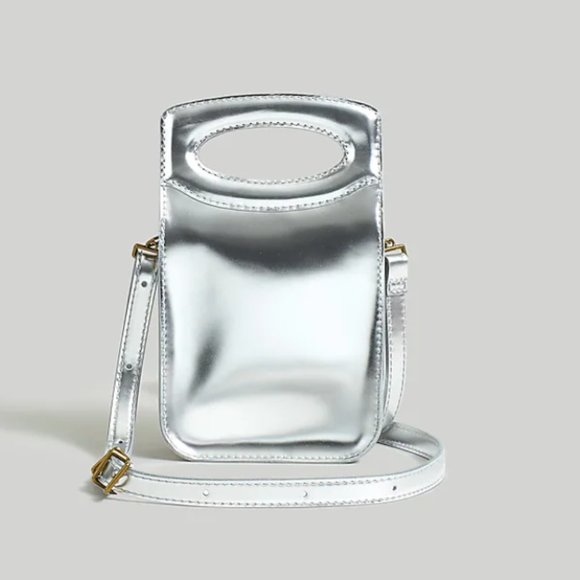 NWT Madewell Toggle Phone Bag in Specchio Silver Leather - Picture 1 of 4